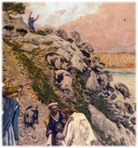 Matthew 8:28-32 preterist commentary drowning of pigs represents exile of Jews