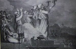 Blowing the Trumpet at the Feast of the New Moon, illustration from the 1890 Holman Bible. 1890.