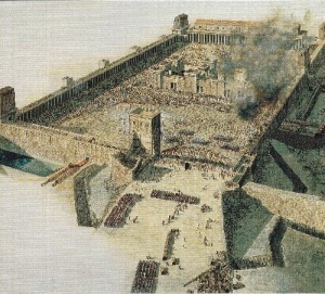 Above is an illustration of the siege ramp built by the Romans at the destruction of the temple in Jerusalem in A.D. 70.
